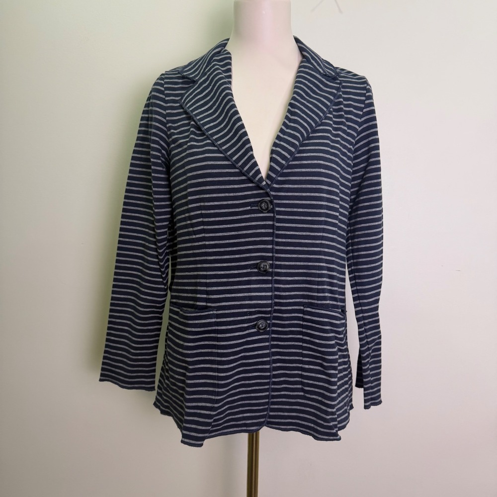 J. Jill Women's Navy & Heather Gray Striped Knit Blazer - Size S‎